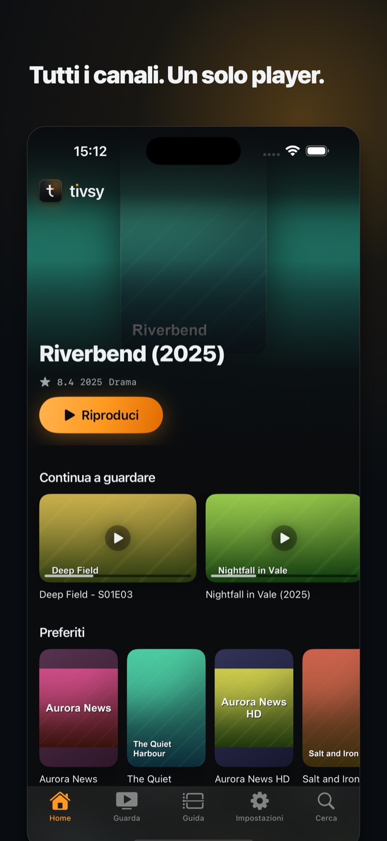 Tivsy su iPhone: un film in evidenza sopra gli scaffali continua e preferiti.