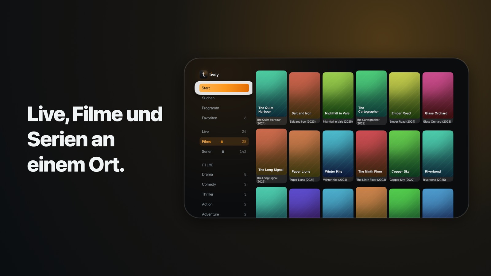 Filme auf Apple TV durchstöbern, mit Postern und einem Schloss auf allem, was Premium öffnet