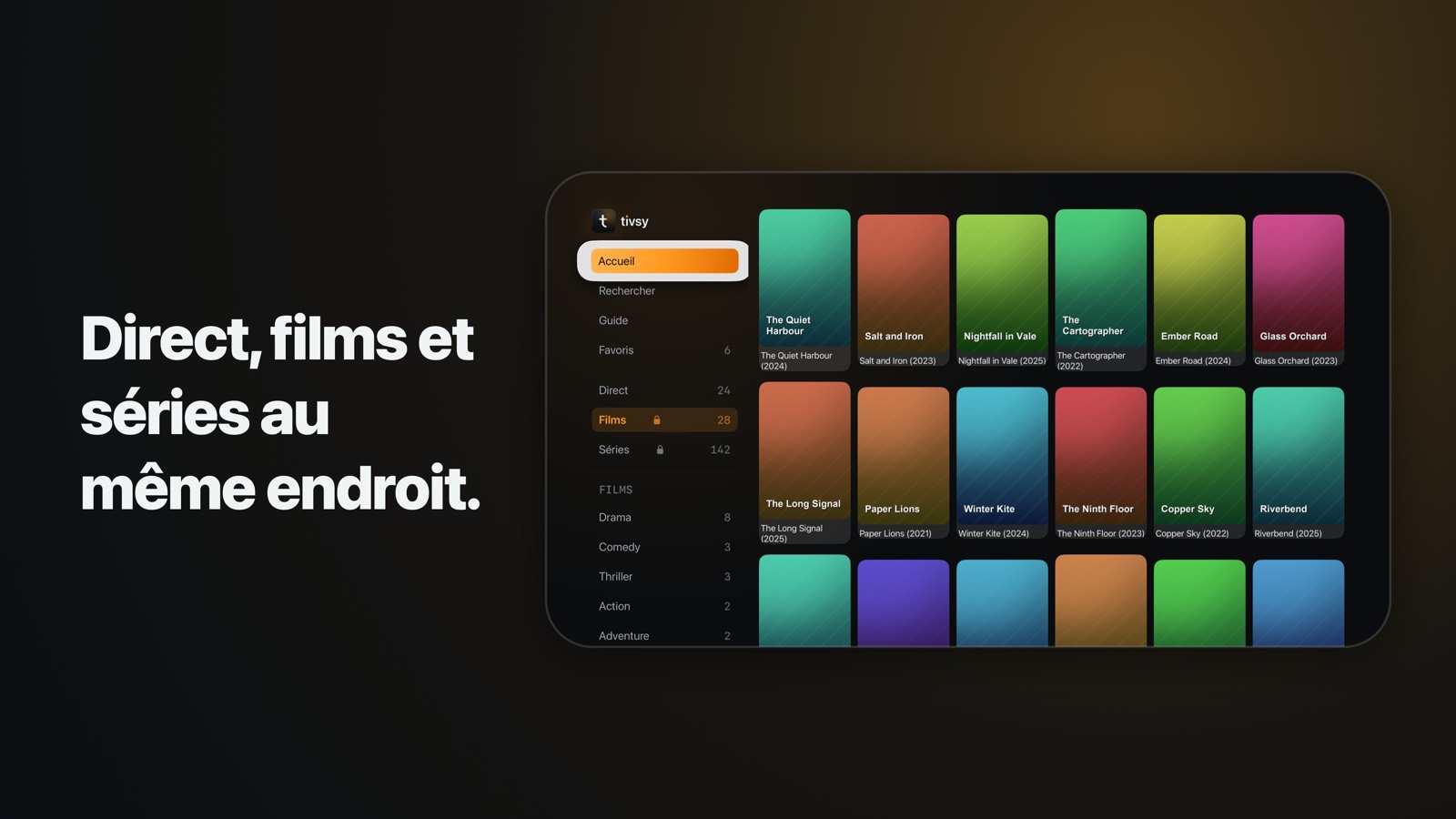 Parcours des films sur Apple TV, avec les affiches et un cadenas sur ce qu'ouvre Premium