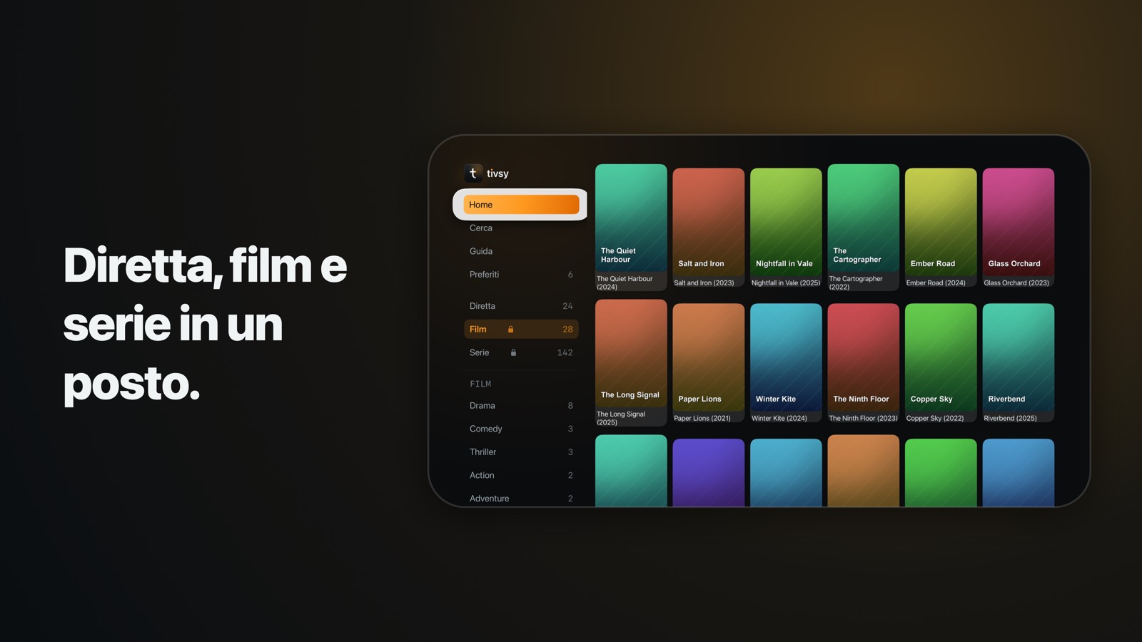 Sfogliare i film su Apple TV, con le locandine e un lucchetto su ciò che apre Premium